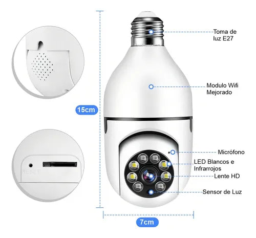 Cámara de seguridad inalámbrica con adaptador bombilla
